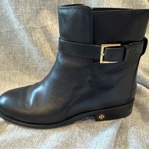 Tory Burch Black Ankle Booties with Gold Buckle